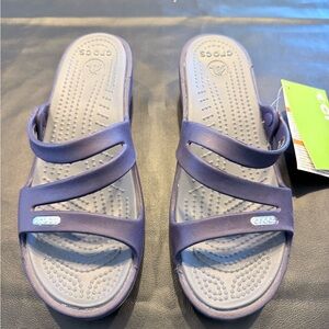 CROCS Women's Lavender Three-Strap Slide Sandals